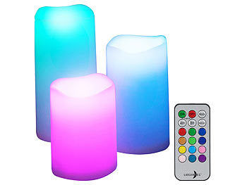 Lunartec 3er-Set dimmbare RGB-LED-Kerzen mit Timer & Fernbedienung, bunt, IP44 Elektroniktrade Switzerland