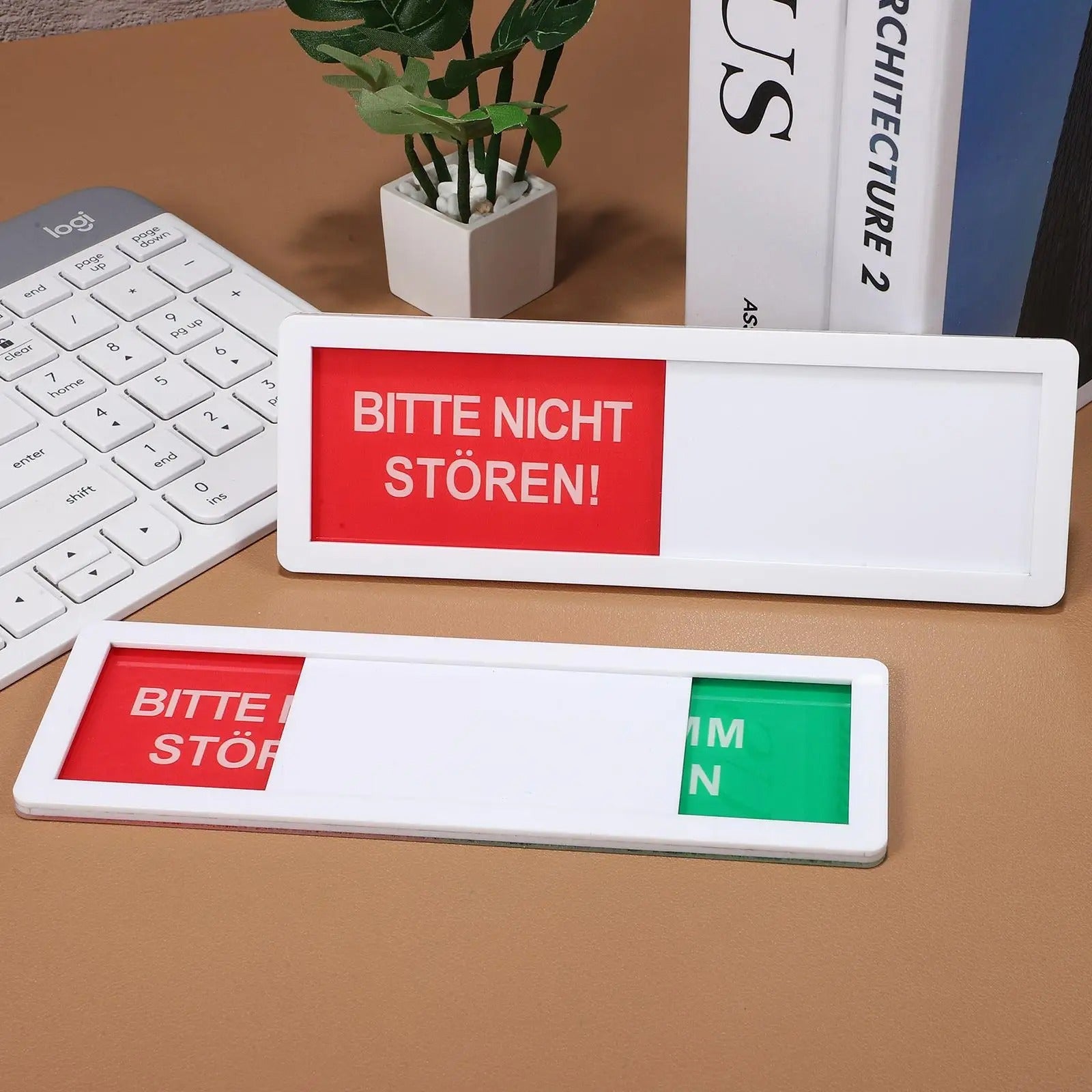Bitte nicht Stören/ Komm Rein mit Schieber -  Deutsches Türschild Weiss