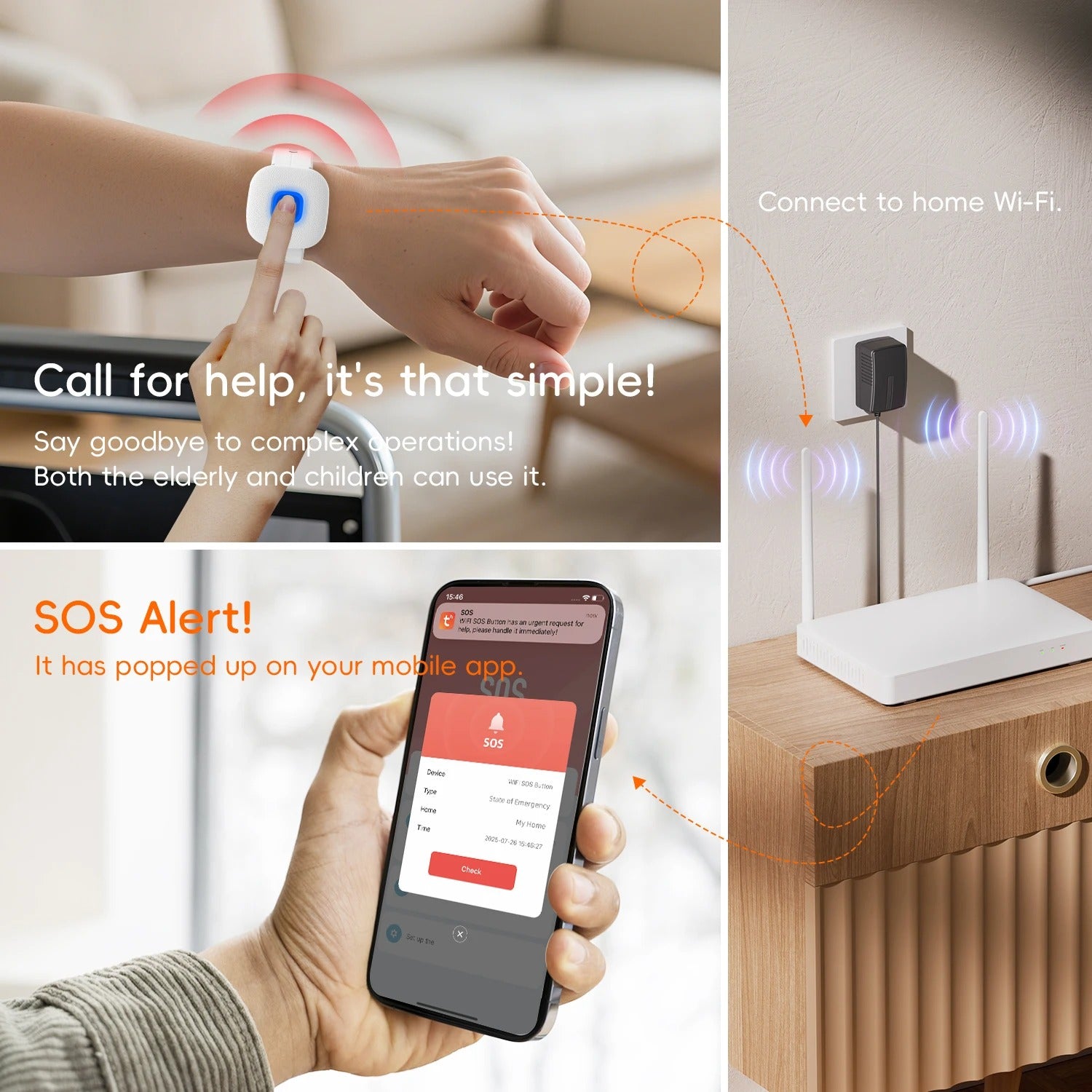 Tuya Smart WiFi SOS-Notruf-Uhrenband für Senioren, Kinder & Patienten