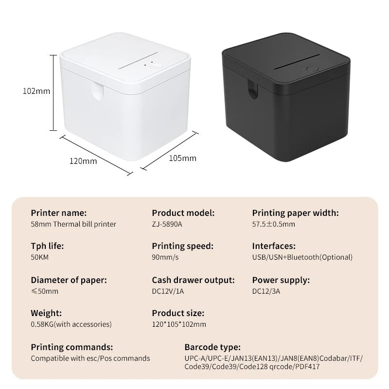 Belegdrucker 58mm Thermal Receipt Printer für Android iOS Windows