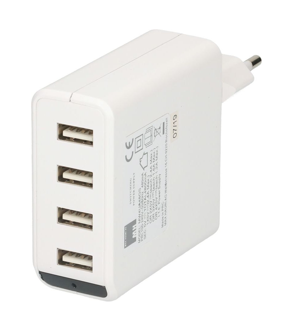 MAX HAURI DEVICE USB Ladeadapter 4x USB-A 24W LED Indikator weiss Elektroniktrade Switzerland