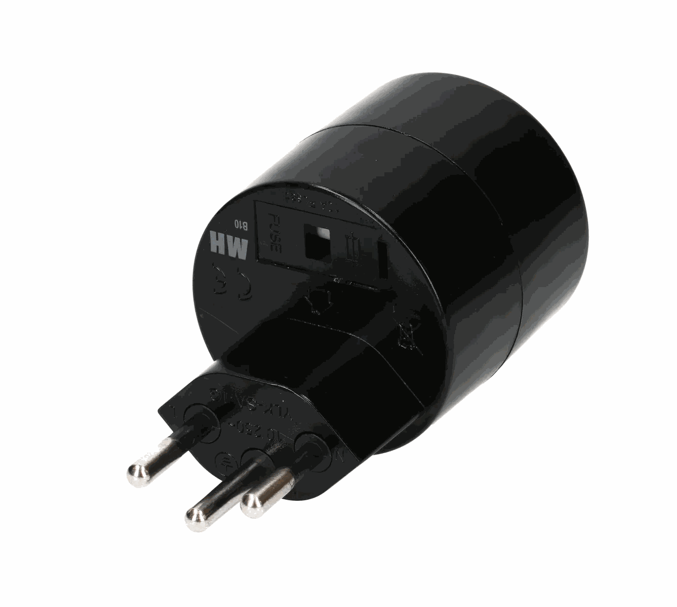 MAX HAURI PLUG Reiseadapter asymmetrisch Typ 12 / Schuko schwarz CH/DE Elektroniktrade Switzerland
