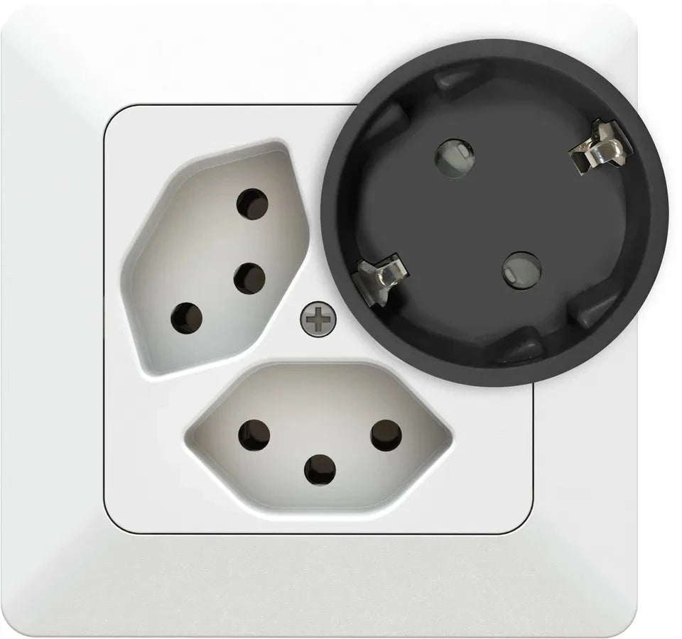 MAX HAURI PLUG Reiseadapter asymmetrisch Typ 12 / Schuko schwarz CH/DE Elektroniktrade Switzerland