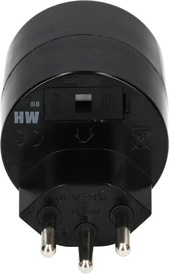 MAX HAURI PLUG Reiseadapter asymmetrisch Typ 12 / Schuko schwarz CH/DE Elektroniktrade Switzerland