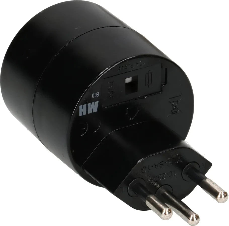 MAX HAURI PLUG Reiseadapter asymmetrisch Typ 12 / Schuko schwarz CH/DE Elektroniktrade Switzerland