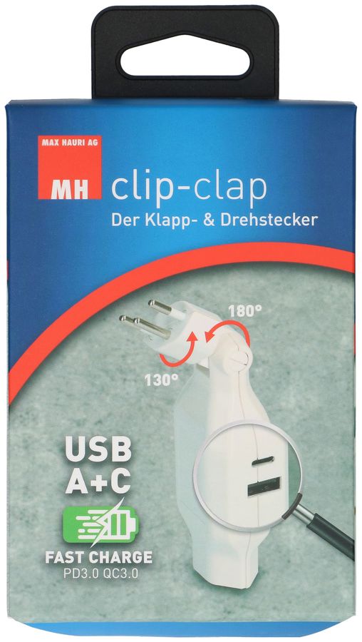 MAX HAURI SPLIT Abzweigstecker clip-clap 1x Typ 13 USB Fast Charge weiss Elektroniktrade Switzerland