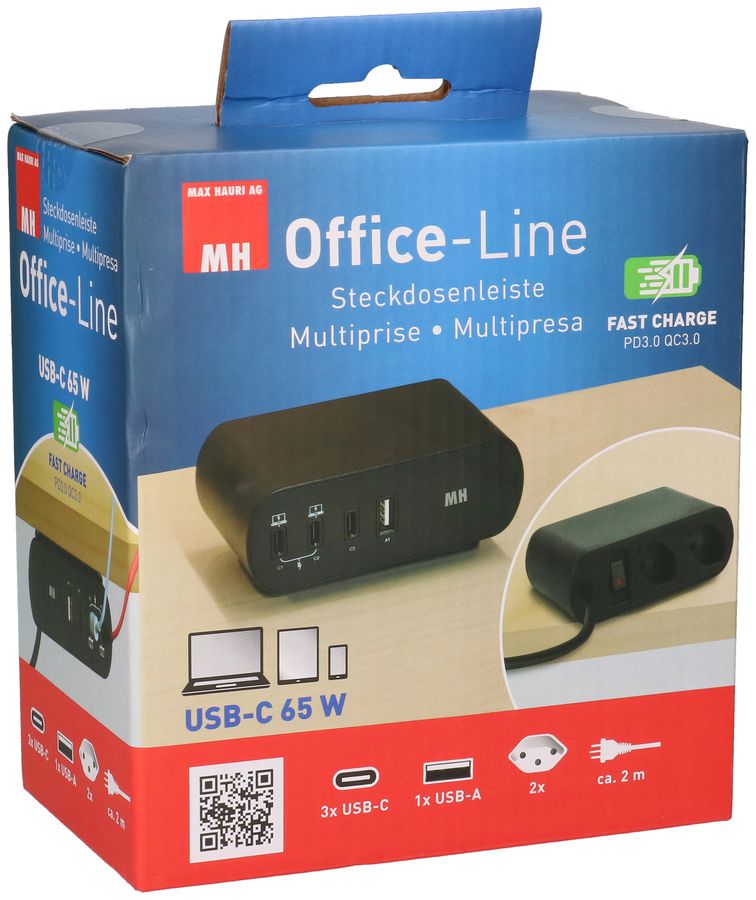 MAX HAURI SPLIT Desktop Charger PD65W 3x USB-C 1x USB-A 2x Typ 13 schwarz Elektroniktrade Switzerland