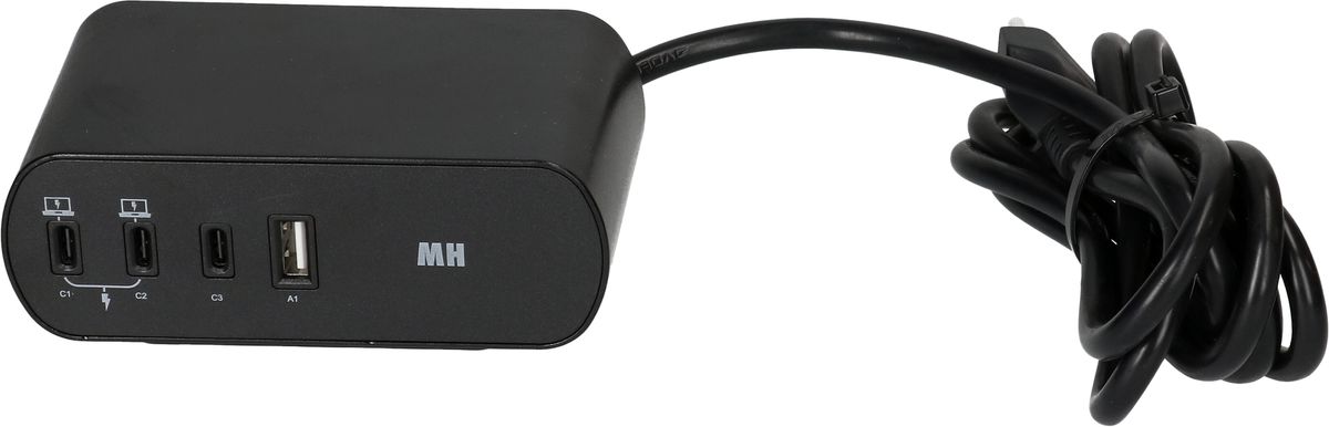 MAX HAURI SPLIT Desktop Charger PD65W 3x USB-C 1x USB-A 2x Typ 13 schwarz Elektroniktrade Switzerland