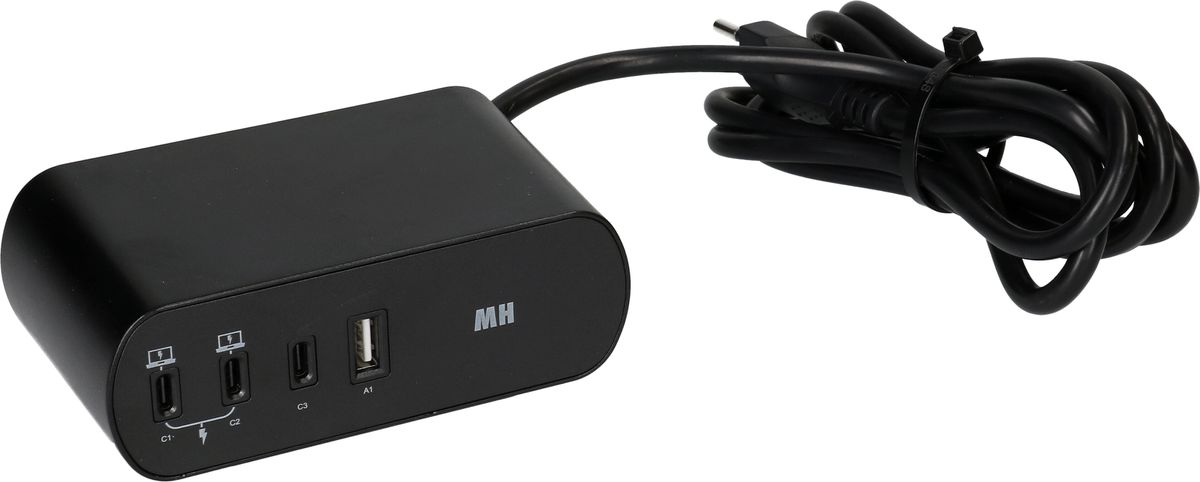 MAX HAURI SPLIT Desktop Charger PD65W 3x USB-C 1x USB-A 2x Typ 13 schwarz Elektroniktrade Switzerland