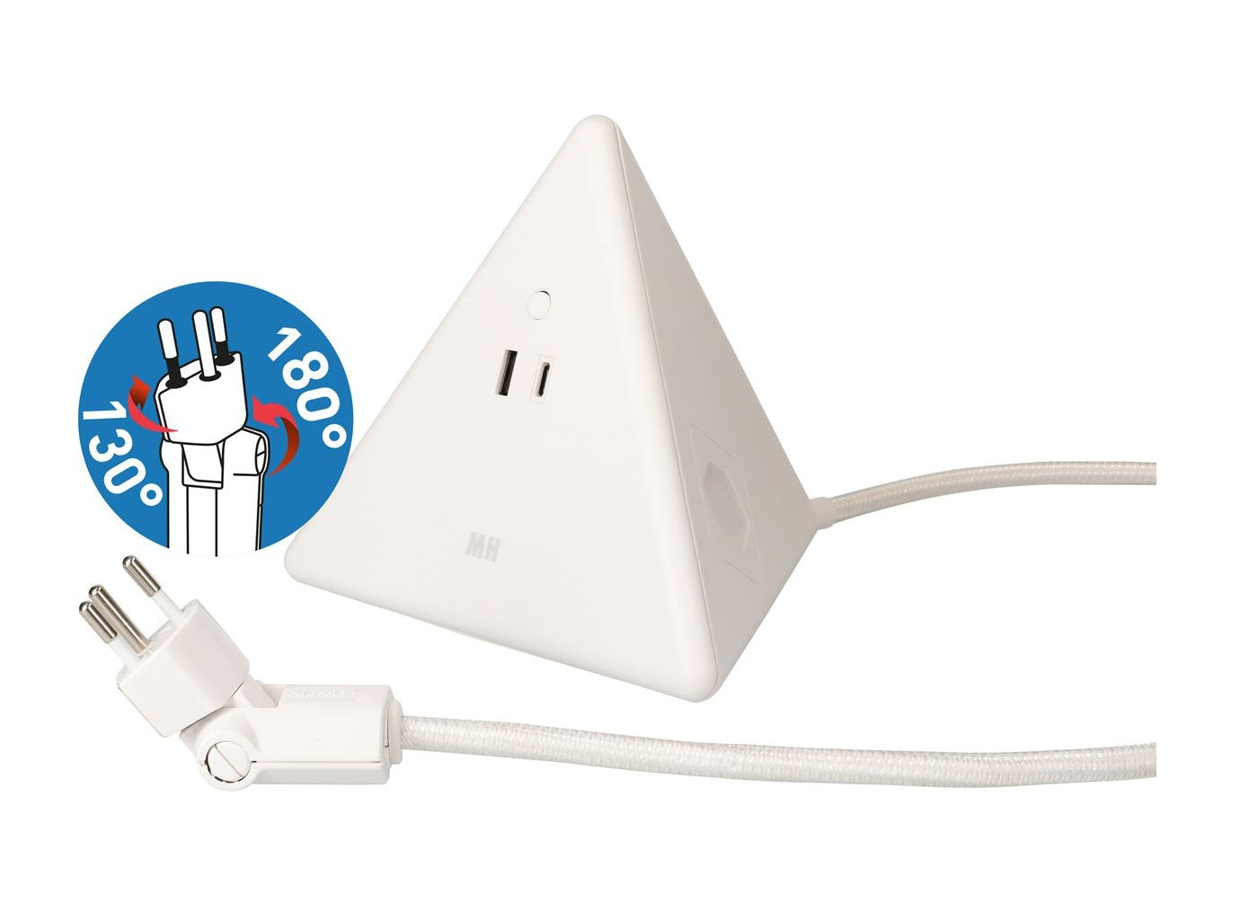 MAX HAURI SPLIT Energy Pyramide Steckdosenleiste 2x Typ 13 ws USB A+C 2.5m cli. Elektroniktrade Switzerland