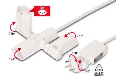 MAX HAURI SPLIT Steckdosenleiste clip-clap Line 3x Typ 13 weiss Schalter 2m Elektroniktrade Switzerland