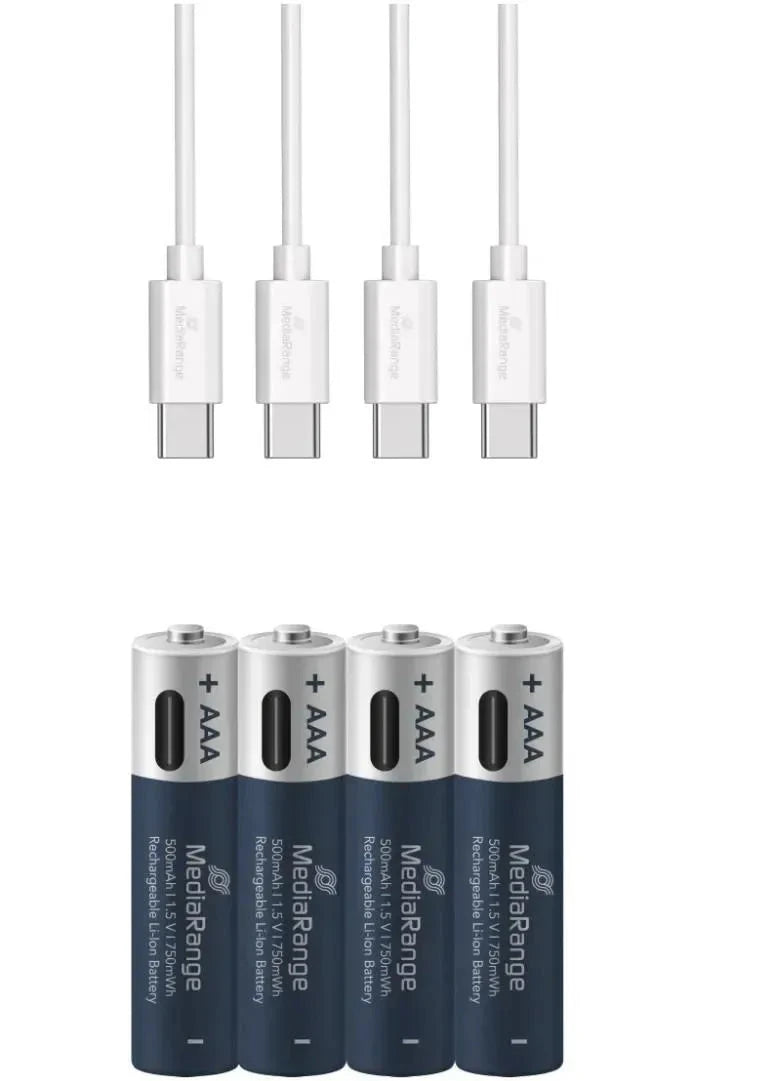 MediaRange MEDIARANGE USB-C AAA Akku Li-Ion 1,5V, 500mAh, 1200 Ladezyklen, Ladezeit 2h, 4er-Pack Elektroniktrade Switzerland