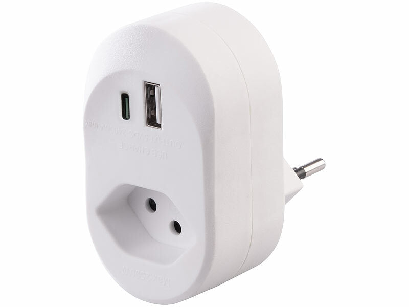 2in1-Steckdose mit 230-V-Ausgang, USB-C und USB-A, 3,4 A