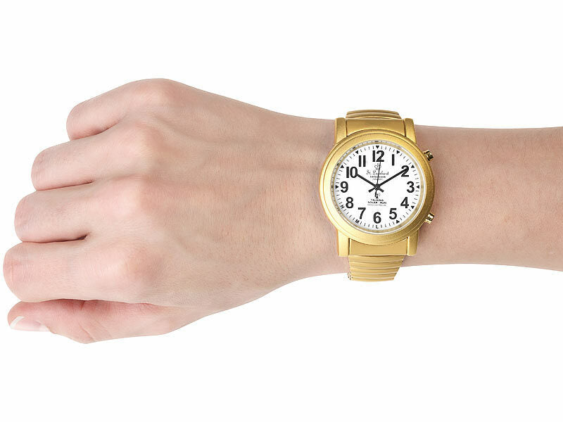 Sprechende Funk- & Solar-Seniorenuhr, vergoldet