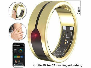 newgen medicals Fitnesstracker-Ring, Herzfrequenz- & SpO2-Anzeige, 2 mm, gold, Gr. 63 elektroniktrade Switzerland