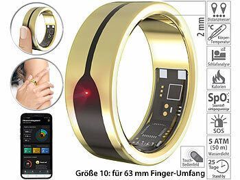 newgen medicals Fitnesstracker-Ring, Herzfrequenz- & SpO2-Anzeige, 2 mm, gold, Gr. 63 elektroniktrade Switzerland
