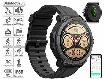 newgen medicals GPS-Fitness-Uhr mit Full-Touch-Glas-Display, Freisprechen, SpO2 Elektroniktrade Switzerland