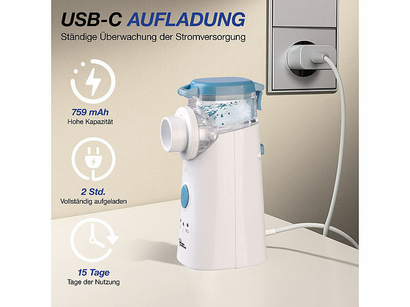 newgen medicals Leises Akku-Inhalationsgerät für Erwachsene & Kinder, 10 ml, USB-C Elektroniktrade Switzerland