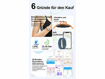 newgen medicals Smartes Fitnesstracker-Armband mit App, 150 mAh, bis 20 Tage, IP68 Elektroniktrade Switzerland