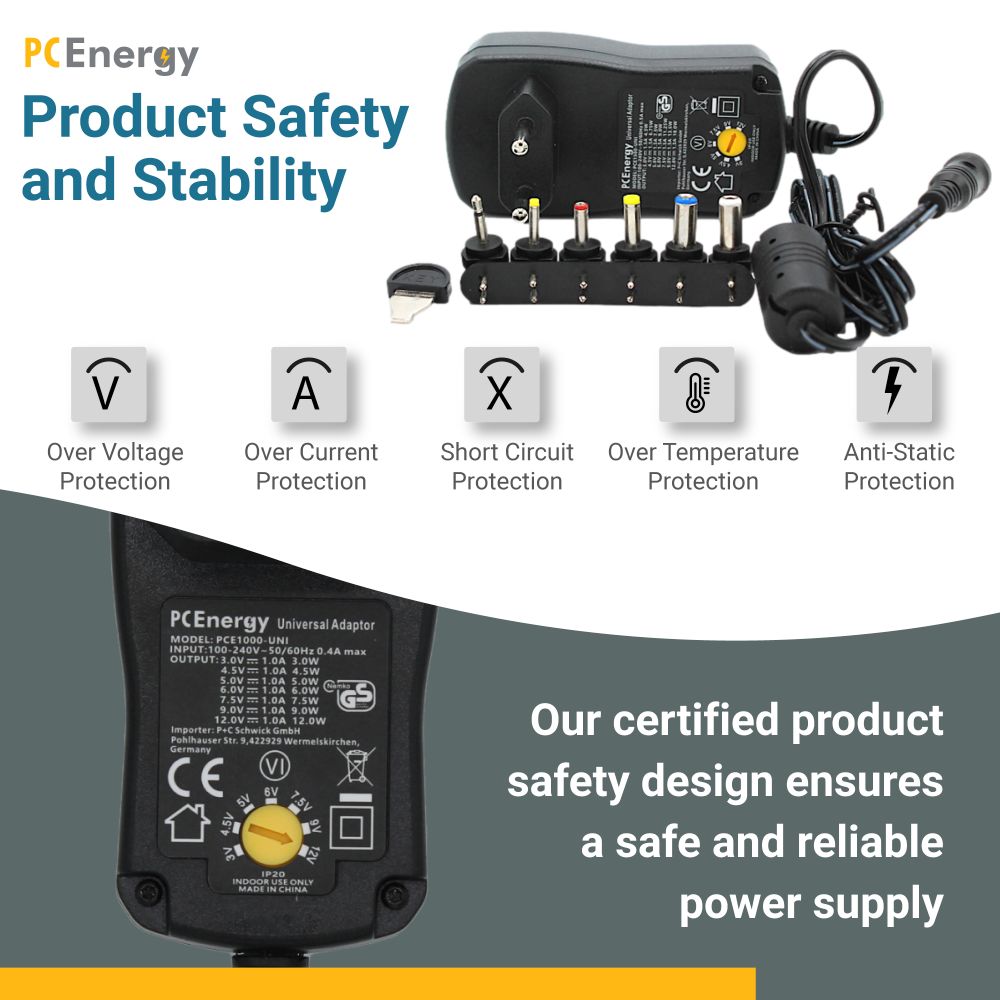 PCEnergy PCE600-UNI Universal Netzteil; 3-12V; 0,6A; 7,2W Elektroniktrade Switzerland