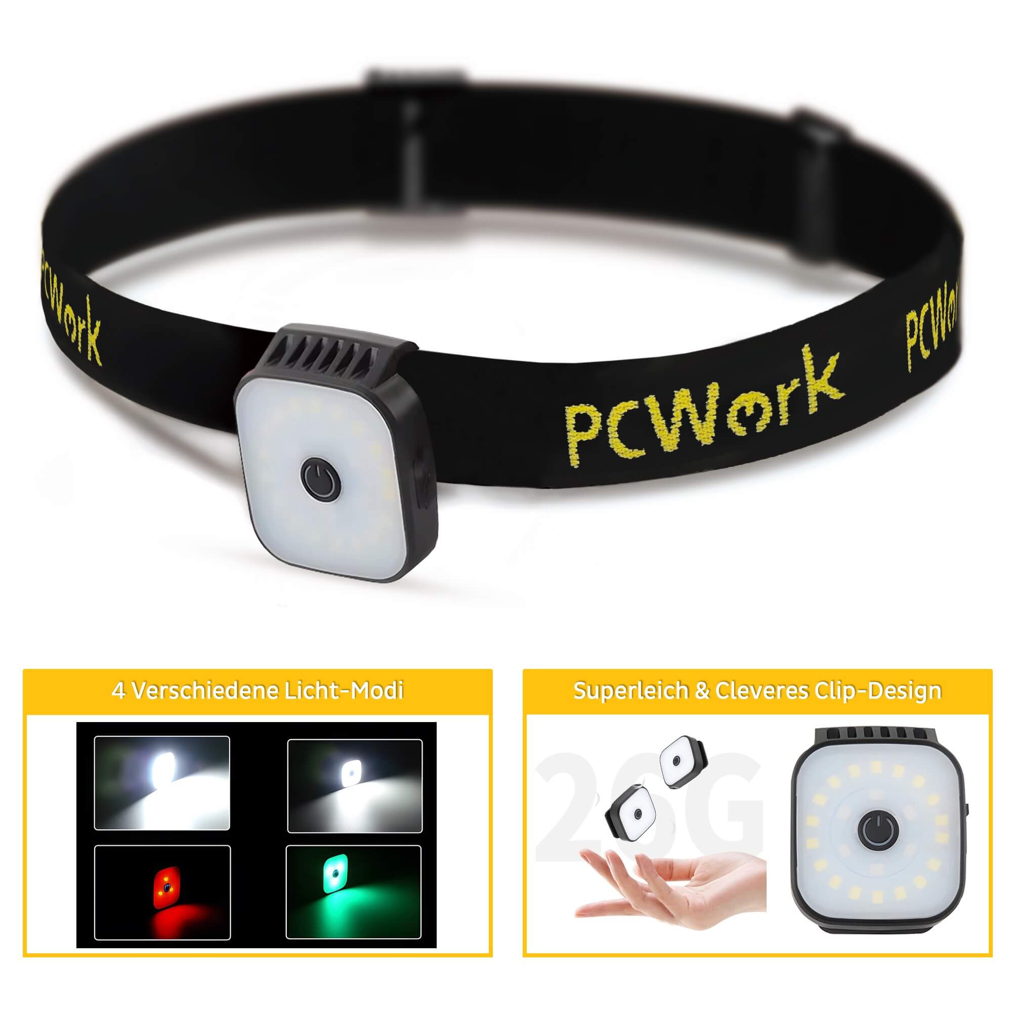 PCWork PCW12E Clip Stirnlampe Kopflampe Wiederaufladbar 200lm elektroniktrade Switzerland