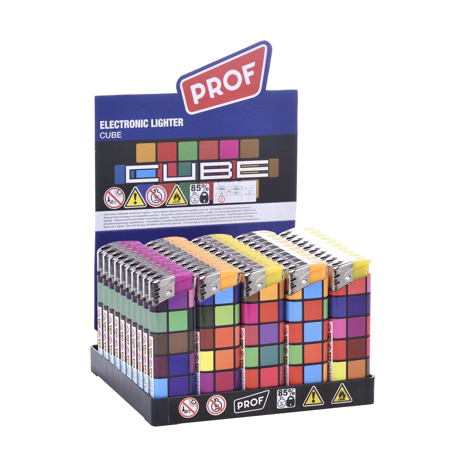 PROF Nachfüllbares Feuerzeug mit Cube Würfel Motiv DL-50 Elektroniktrade Switzerland