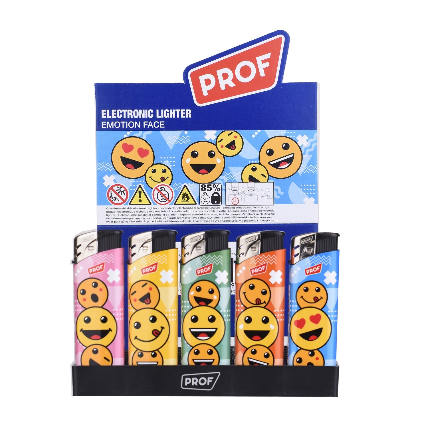 PROF Nachfüllbares Feuerzeug mit Emotion Face Motiven Elektroniktrade Switzerland