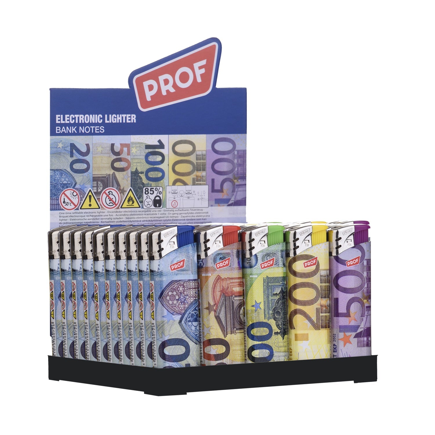 PROF Wiederauffüllbares Feuerzeug mit Euro Noten Motiv LGT D50 Elektroniktrade Switzerland