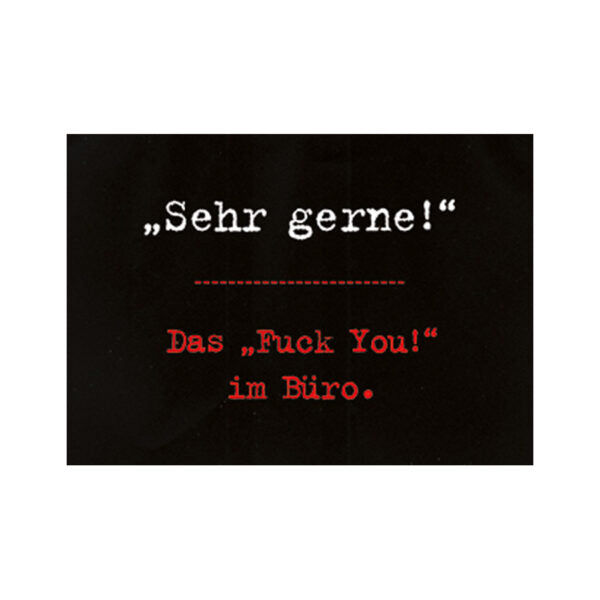 PV Postkarte Das Fuck You im Büro Elektroniktrade Switzerland