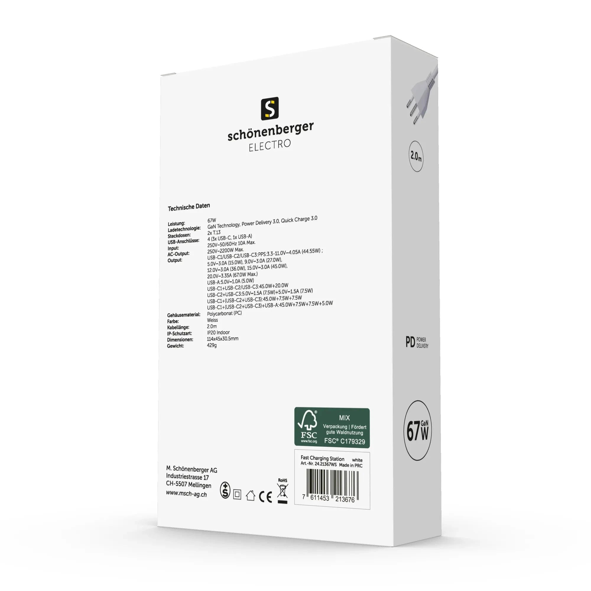 Schönenberger 67W GaN Fast Charging Station – 2× T13 | 3× USB-C + USB-A | PD 3.0 & QC 3.0 elektroniktrade Switzerland