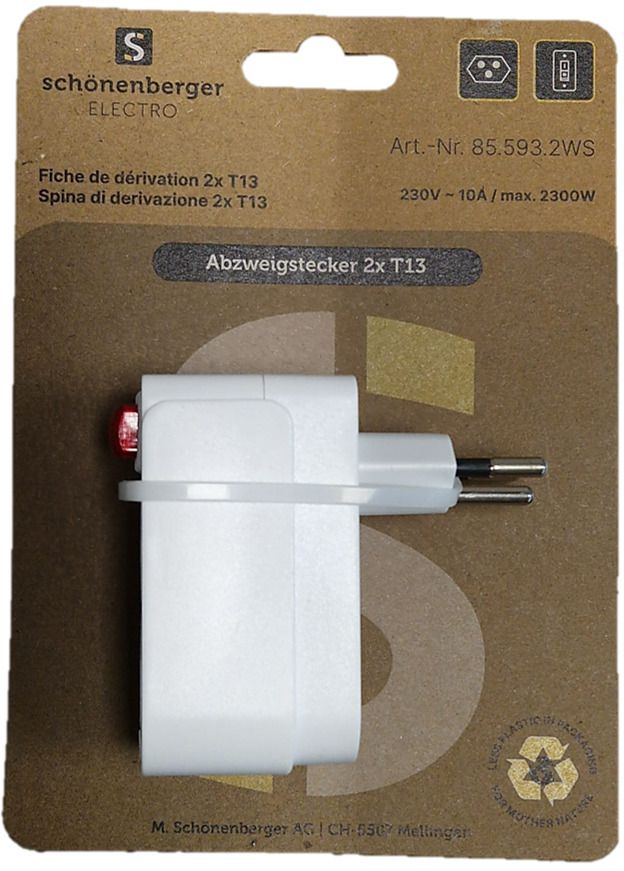 Schönenberger Abzweigstecker 2x T13 mit Schalter Elektroniktrade Switzerland