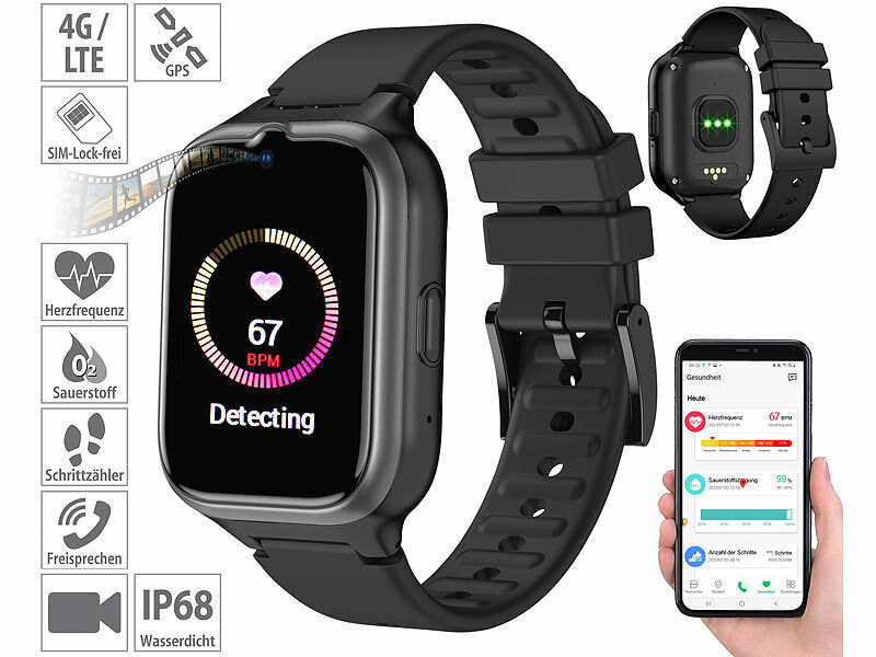 simvalley 4G/LTE-Senioren-GPS-Handy-Uhr mit Garantruf Easy und Video-Telefonie elektroniktrade Switzerland