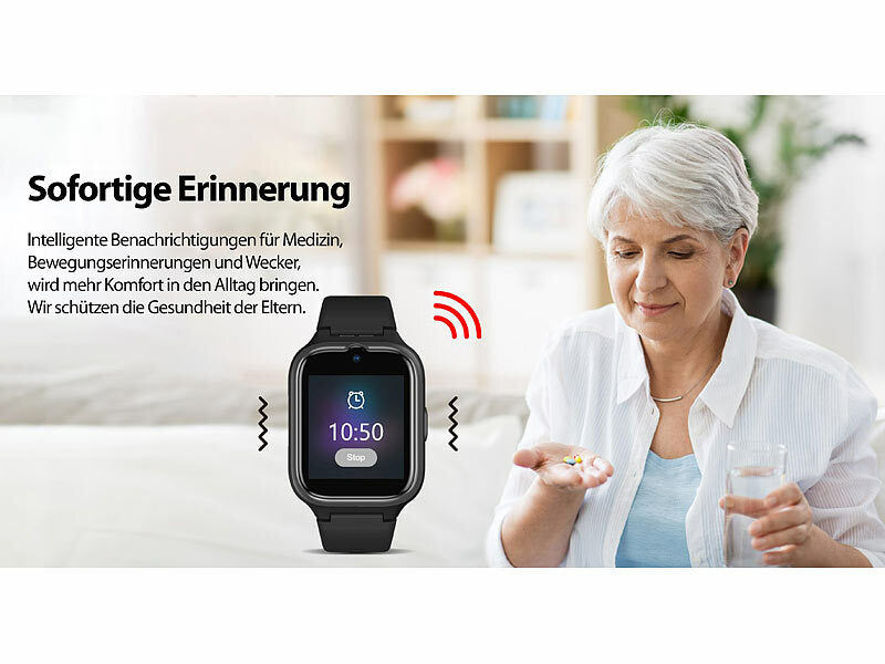 simvalley 4G/LTE-Senioren-GPS-Handy-Uhr mit Garantruf Easy und Video-Telefonie Elektroniktrade Switzerland