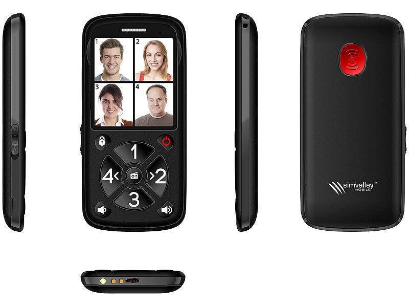 simvalley 5-Tasten-Senioren- & Kinder-Handy mit Garantruf Premium, LED und Radio elektroniktrade Switzerland