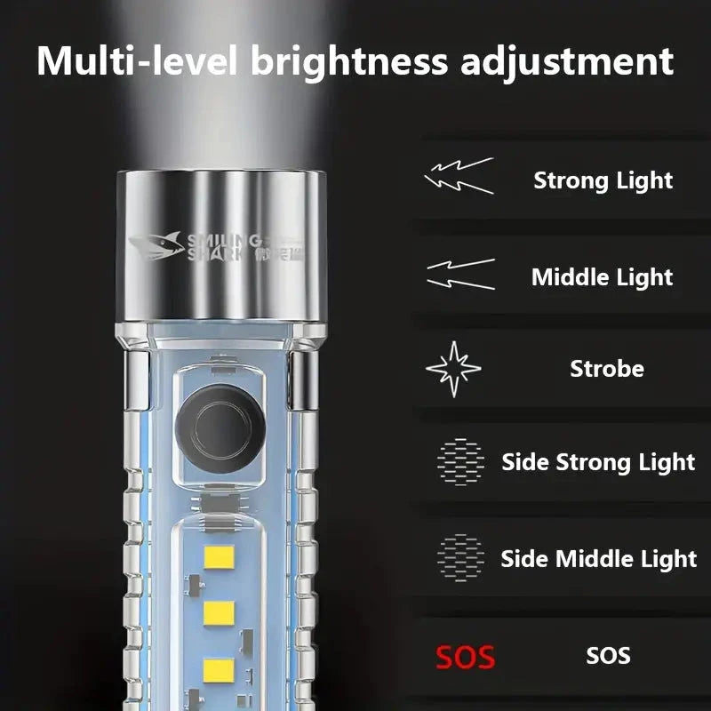 Smiling Shark Mini-LED-Taschenlampe mit vielen Funktionen in Hellblauem Gehäuse SD1028 Elektroniktrade Switzerland