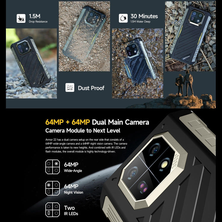 Ulefone Ulefone Armor 22, 8 GB + 256 GB IP68/IP69K, 6,58 Zoll 4G, NFC, OTG Elektroniktrade Switzerland