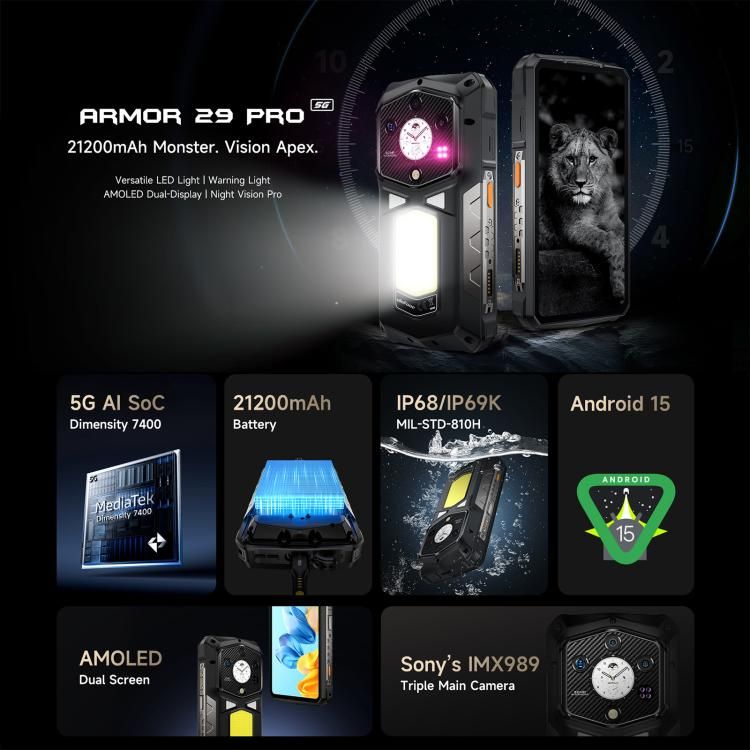 Ulefone Ulefone Armor 29 Pro –  16 GB + 512 GB, Nachtsichtfunktion, 6,67 Zoll + 1,04 Zoll Display, Android 15 elektroniktrade Switzerland
