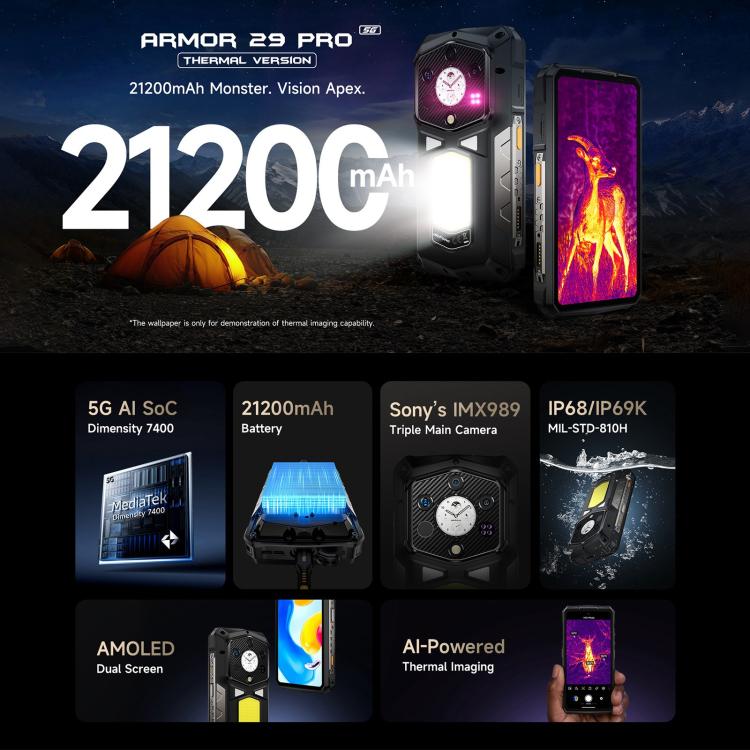 Ulefone Ulefone Armor 29 Pro Thermal Version – 16 GB + 512 GB, Nachtsicht, 6,67 Zoll + 1,04 Zoll Display, Android 15 elektroniktrade Switzerland