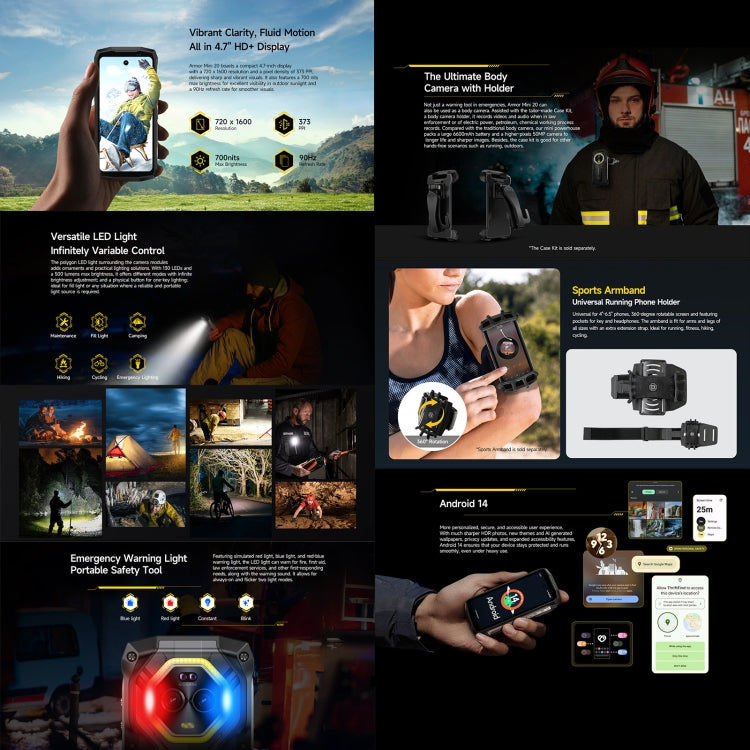 Ulefone Ulefone Armor Mini 20, Nachtsicht, 8 GB + 256 GB, IP68/IP69K, 4,7 Zoll Android 14, 4G, NFC, OTG elektroniktrade Switzerland
