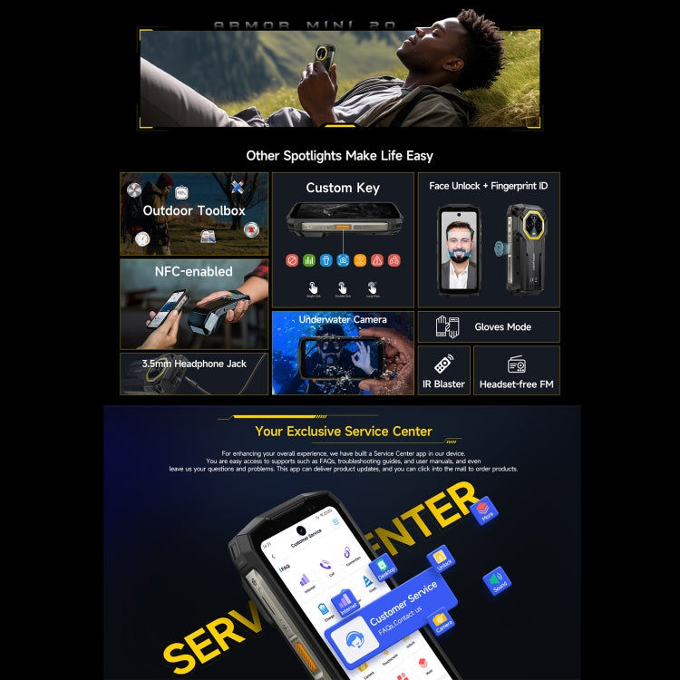 Ulefone Ulefone Armor Mini 20, Nachtsicht, 8 GB + 256 GB, IP68/IP69K, 4,7 Zoll Android 14, 4G, NFC, OTG elektroniktrade Switzerland