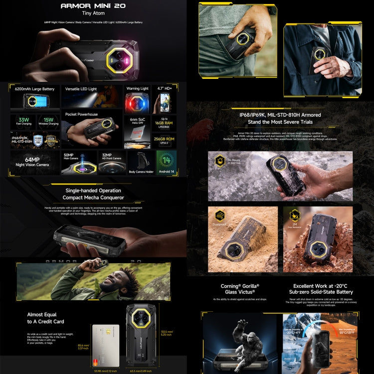 Ulefone Ulefone Armor Mini 20, Nachtsicht, 8 GB + 256 GB, IP68/IP69K, 4,7 Zoll Android 14, 4G, NFC, OTG elektroniktrade Switzerland