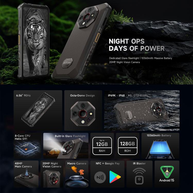 Ulefone Ulefone Armor X16, 6 GB + 128 GB, Nachtsicht, robustes Smartphone (IP68/IP69K), 6,56 Zoll, Android 15, MediaTek Helio G91 Octa-Core-Prozessor, Netzwerk: 4G, NFC, OTG, Armor X16, 6GB+128GB Elektroniktrade Switzerland