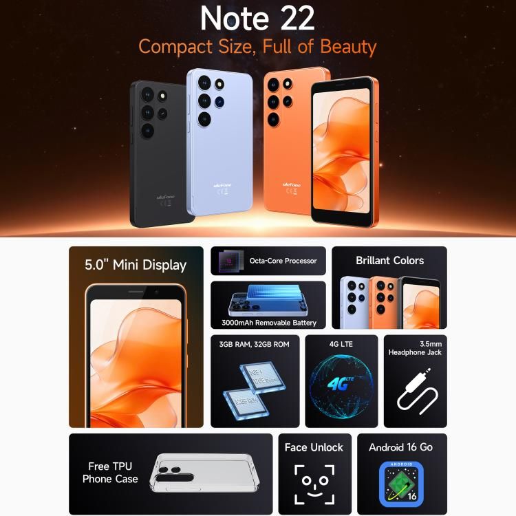 Ulefone Ulefone Note 22, 3 GB + 32 GB, 5 Zoll, Android 16 Go, Unisoc T7100 Octa-Core elektroniktrade Switzerland