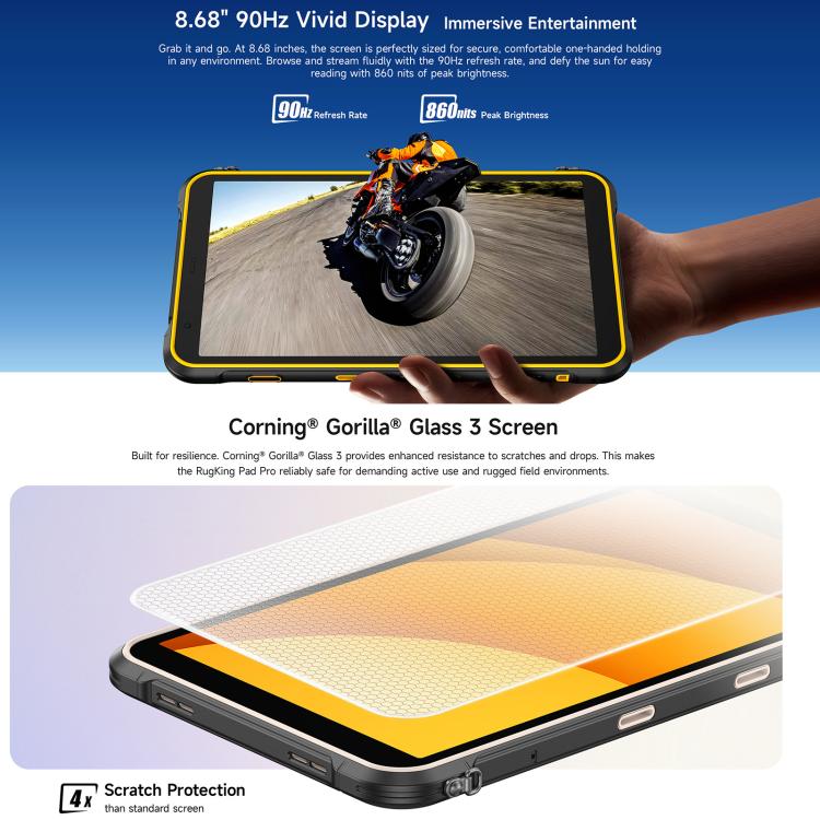 Ulefone Ulefone Rugking Pad Pro Robustes Tablet-PC, 8 GB + 128 GB, 8,68 Zoll, Android 16, Unisoc T7250 Octa-Core-Prozessor, 4G-Netzwerk, EU-Stecker elektroniktrade Switzerland
