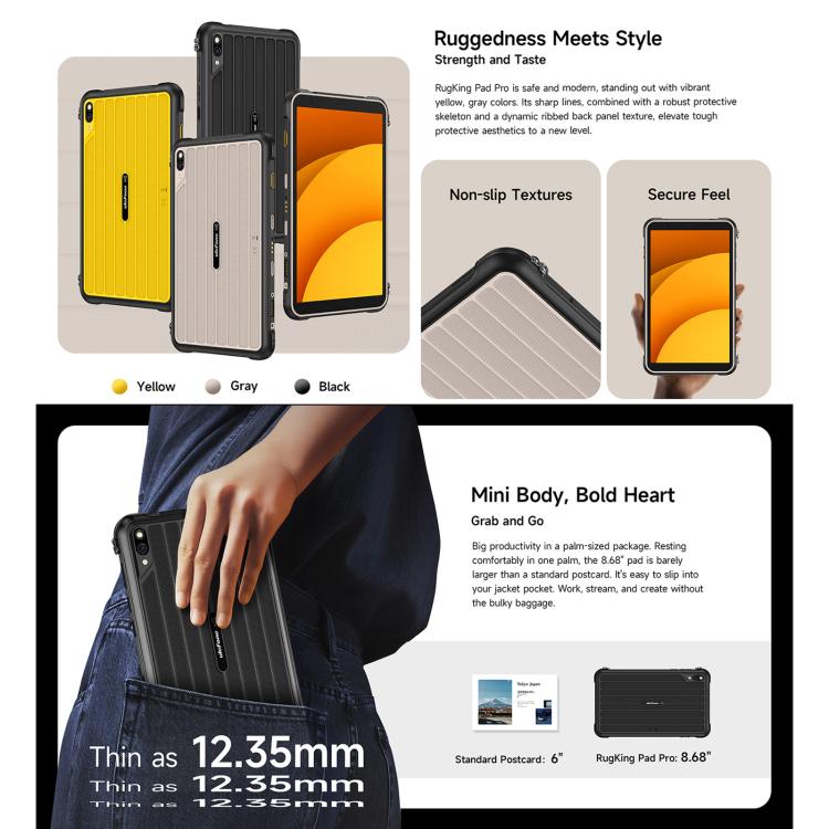 Ulefone Ulefone Rugking Pad Pro Robustes Tablet-PC, 8 GB + 128 GB, 8,68 Zoll, Android 16, Unisoc T7250 Octa-Core-Prozessor, 4G-Netzwerk, EU-Stecker elektroniktrade Switzerland