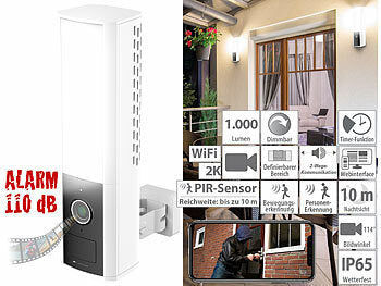 VisorTech LED-Außenwandleuchte & WLAN-2K-Kamera, PIR, Nachtsicht, Sirene, weiß Elektroniktrade Switzerland
