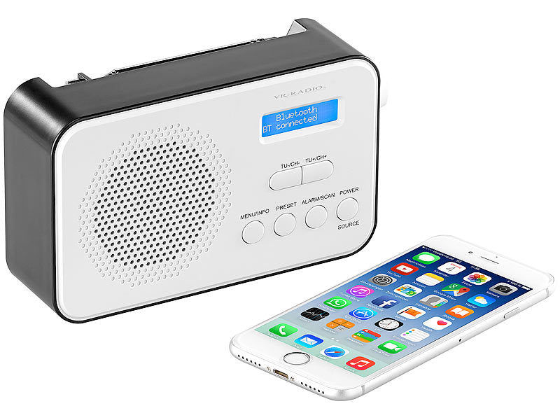 VR-Radio Mobiles Akku-Digitalradio mit DAB+ & FM, Wecker, Bluetooth 5, 8 Watt Elektroniktrade Switzerland
