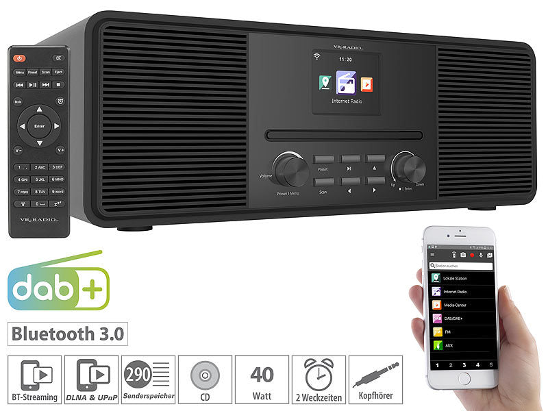 VR-Radio Stereo-Internetradio mit CD-Player, DAB+/FM & Bluetooth, 40 W, schwarz Elektroniktrade Switzerland