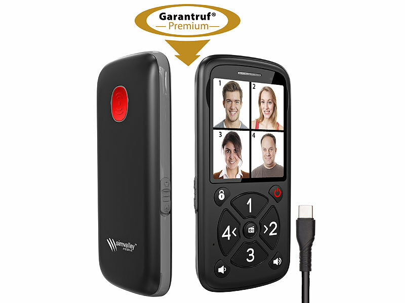 5-Tasten-Senioren- & Kinder-Handy mit Garantruf Premium, LED und Radio