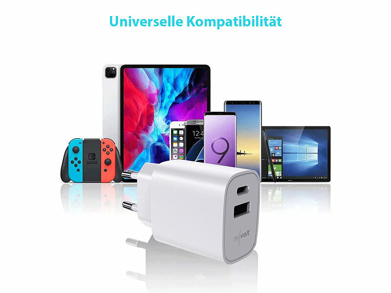 2-Port-USB-Netzteile, USB-A & USB-C, 3,4 A, 17 Watt, weiß
